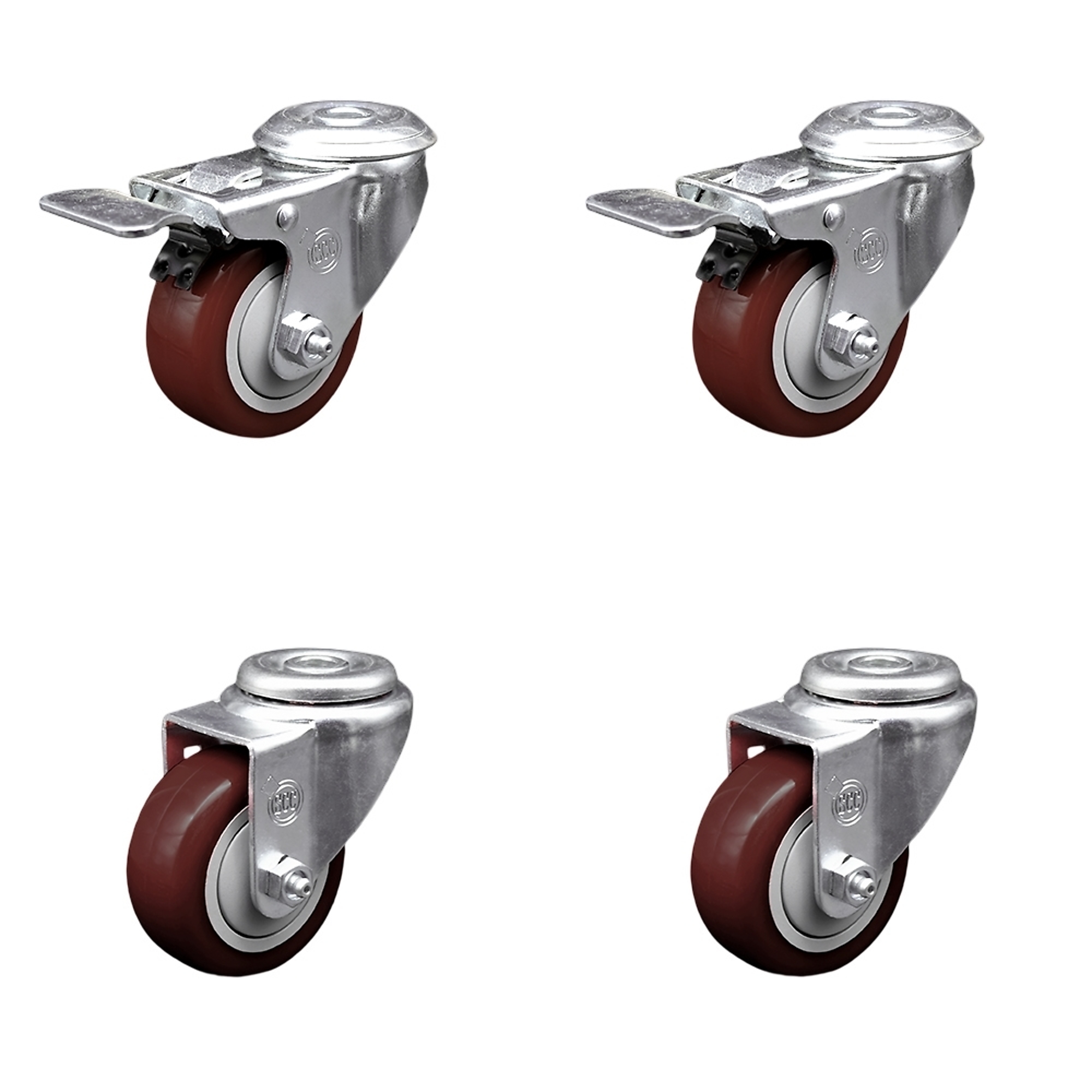 Service Caster, 3in. x 1 1/4in. Stem Casters, Wheel Diameter 3 in, Caster Type Swivel, Package (qty.) 4, Model# SCC-SSBHTTL20S314-PPUB-MRN-2-S-2